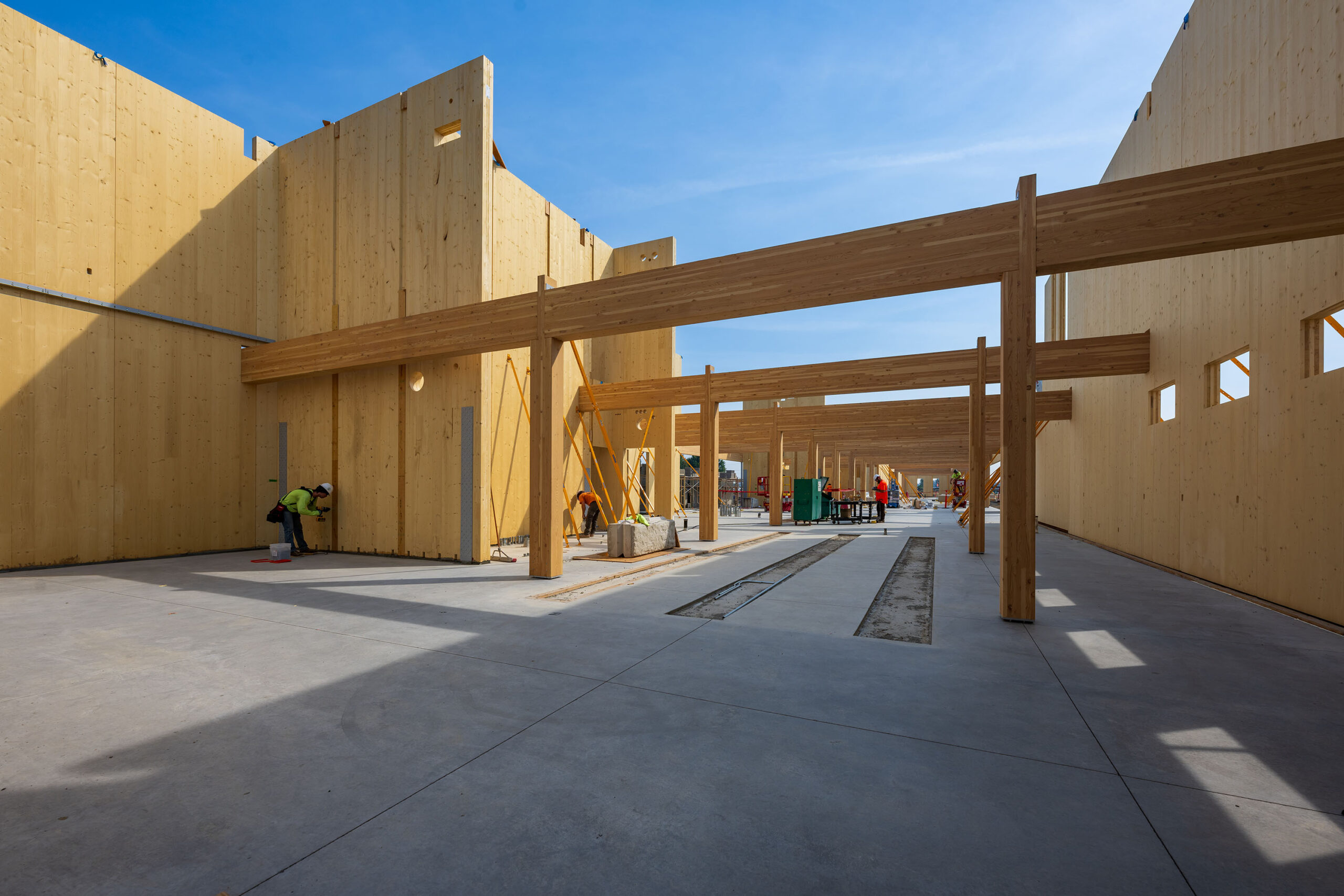 Mass timber structural system under construction