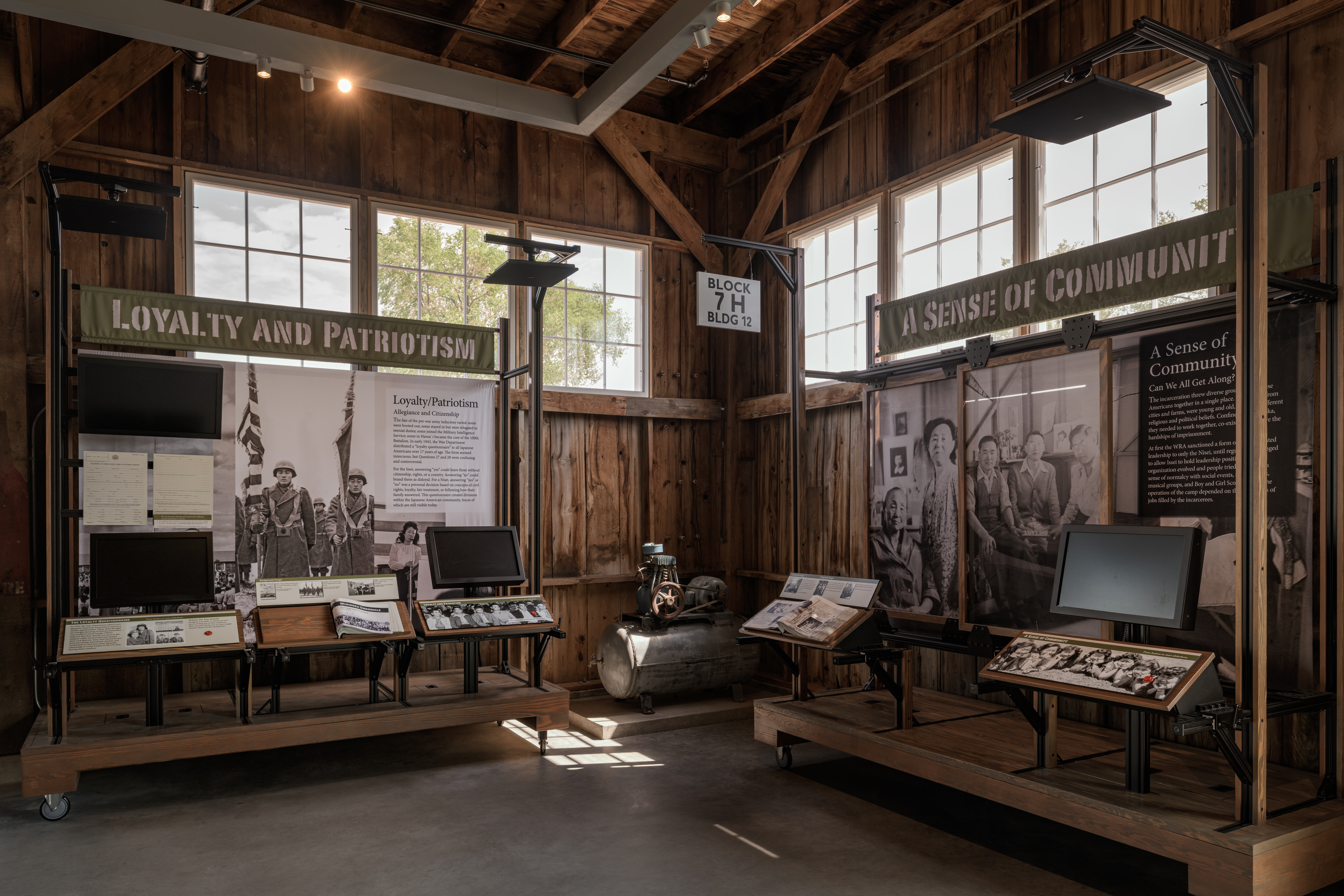 Exhibits depicting the story of incarcerated Japanese-Americans during WW II